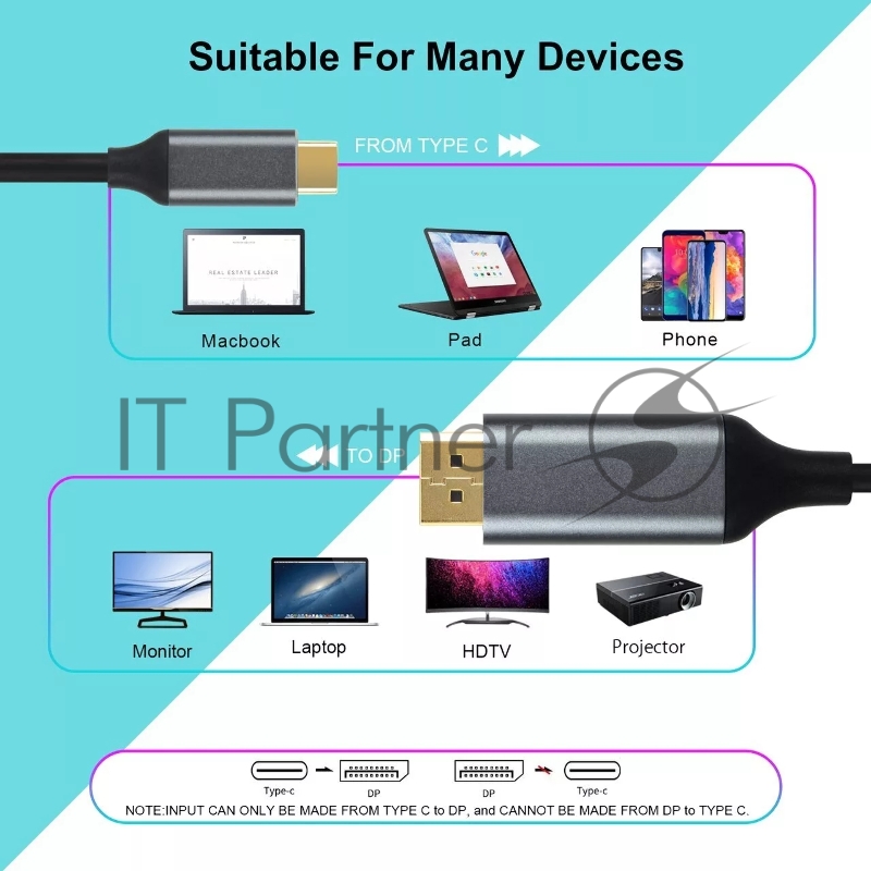 Кабель USB3.1 CM-DP 1.8M CU422MC-1.8M VCOM