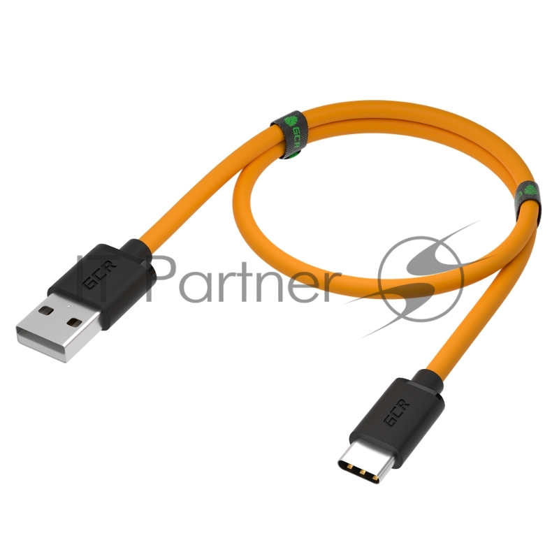 Кабель GCR QC 1.0m, TypeC, быстрая зарядка, оранжевый TPE, черные коннекторы, 28/22 AWG, GCR-52723