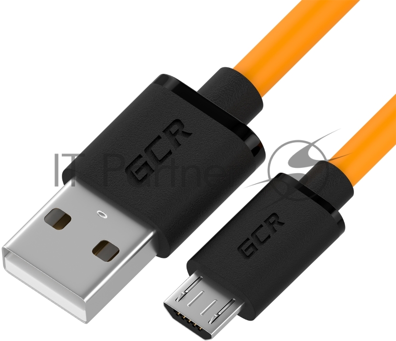Кабель GCR QC 1.5m MicroUSB, быстрая зарядка, оранжевый TPE, черные коннекторы, 28/22 AWG, GCR-52460