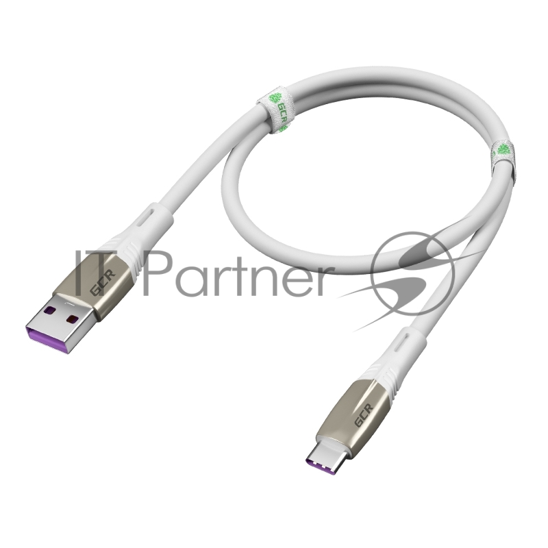 Кабель Greenconnect 1.0m TypeC 60 W, 5A max, быстрая зарядка, белый TPE, корпус relief, белый ПВХ, 28/22 AWG, 28/22 AWG, GCR-52504