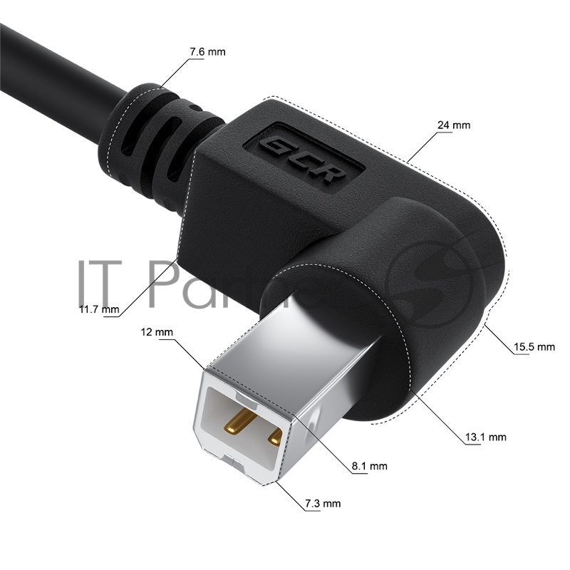 Кабель GCR 1.5m USB 2.0, AM/BM угловой, черный, 28/28 AWG, экран, армированный, GCR-52916
