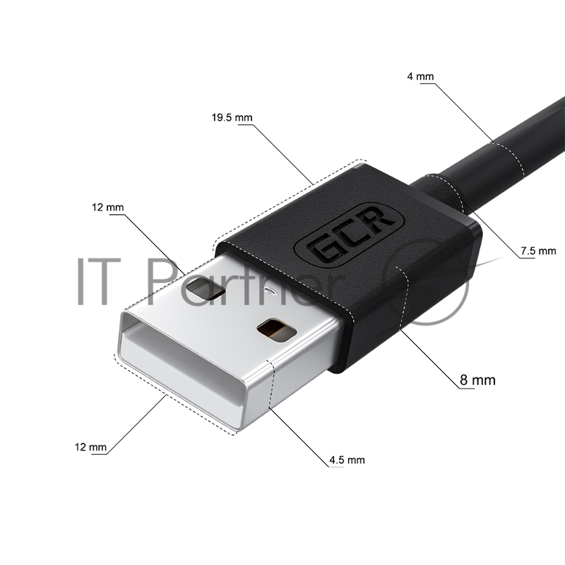 Кабель GCR 1.5m USB 2.0, AM/BM угловой, черный, 28/28 AWG, экран, армированный, GCR-52916