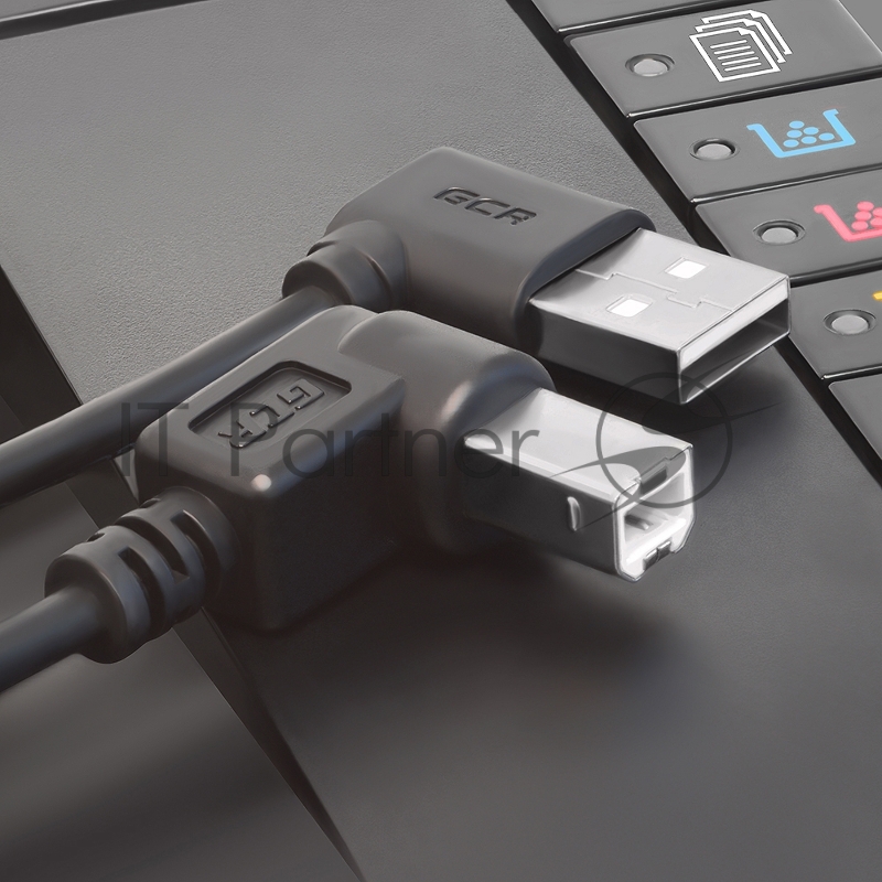 Кабель Greenconnect 1.5m USB 2.0, AM угловой/BM угловой, черный, 28/28 AWG, экран, армированный, морозостойкий, GCR-51172