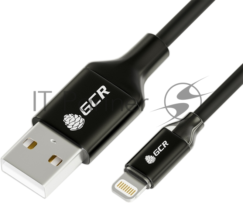 Кабель Greenconnect 3A 1.5m Apple USB 2.0, AM/Lightning 8pin MFI для Iphone 5/6/7/8/X - светодиодный, поддержка всех IOS, черный, AL корпус черный
