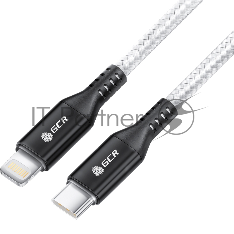 Кабель GCR 1.0m TypeC/Lightning MFI POWER DELIVERY 18 W, быстрая зарядка, белый нейлон, корпус черный, GCR-53188