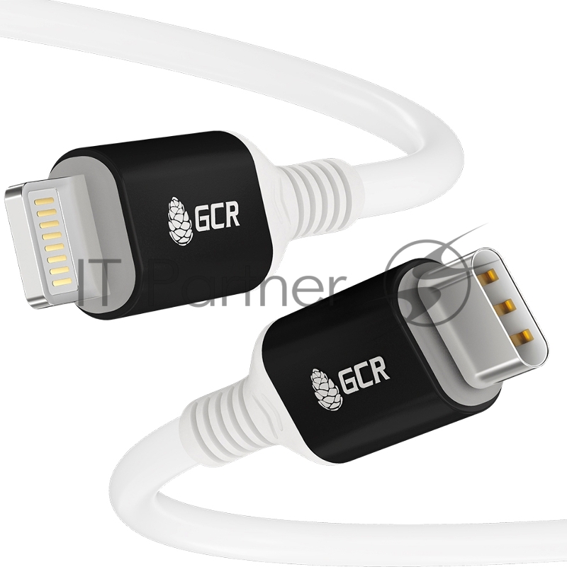 Кабель GCR PREMIUM 0.5m TypeC/Lightning MFI POWER DELIVERY 18 W, быстрая зарядка, белый силикон, AL case черный, белый ПВХ, GCR-53464
