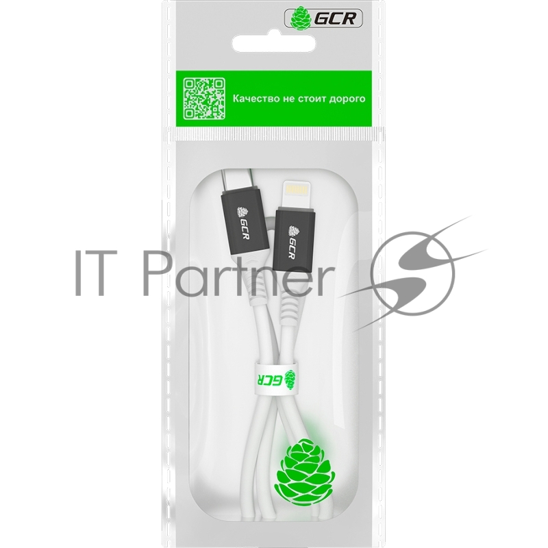 Кабель GCR PREMIUM 0.5m TypeC/Lightning MFI POWER DELIVERY 18 W, быстрая зарядка, белый силикон, AL case черный, белый ПВХ, GCR-53464