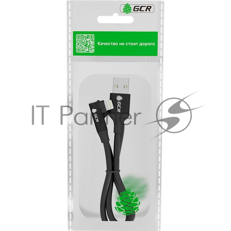 Кабель GCR PREMIUM 0.7m для iPhone, iPad, Air, AM/Lightning угловой, MFI, черный, AL case черный, 28/24 AWG, GCR-53436