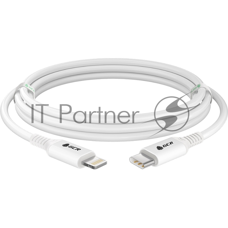 Кабель GCR PREMIUM 1.5m TypeC/Lightning MFI POWER DELIVERY 18 W, быстрая зарядка, белый силикон, AL case белый, белый ПВХ, GCR-53531