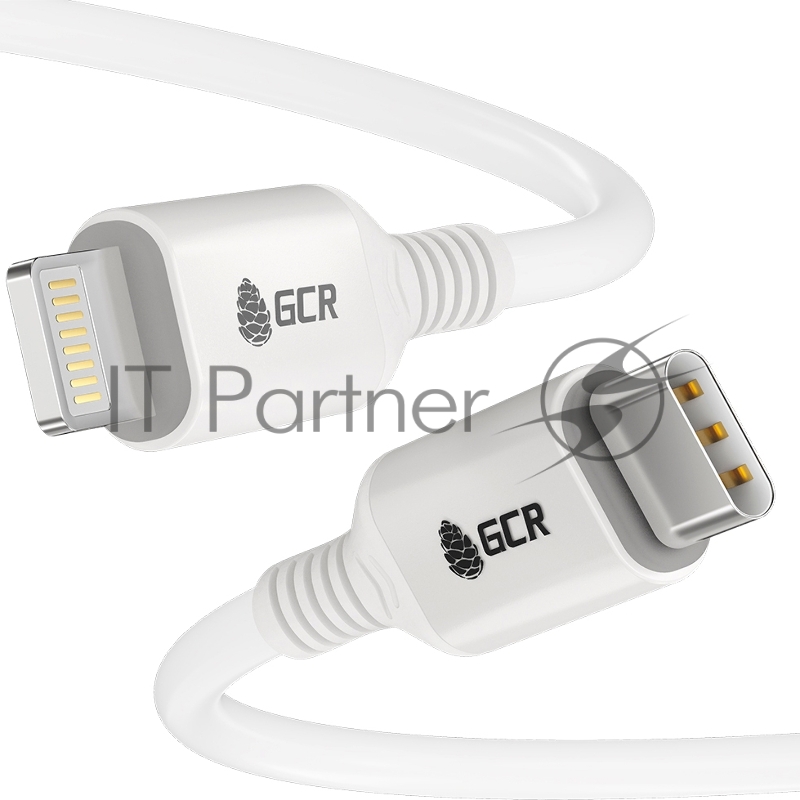 Кабель GCR PREMIUM 1.5m TypeC/Lightning MFI POWER DELIVERY 18 W, быстрая зарядка, белый силикон, AL case белый, белый ПВХ, GCR-53531