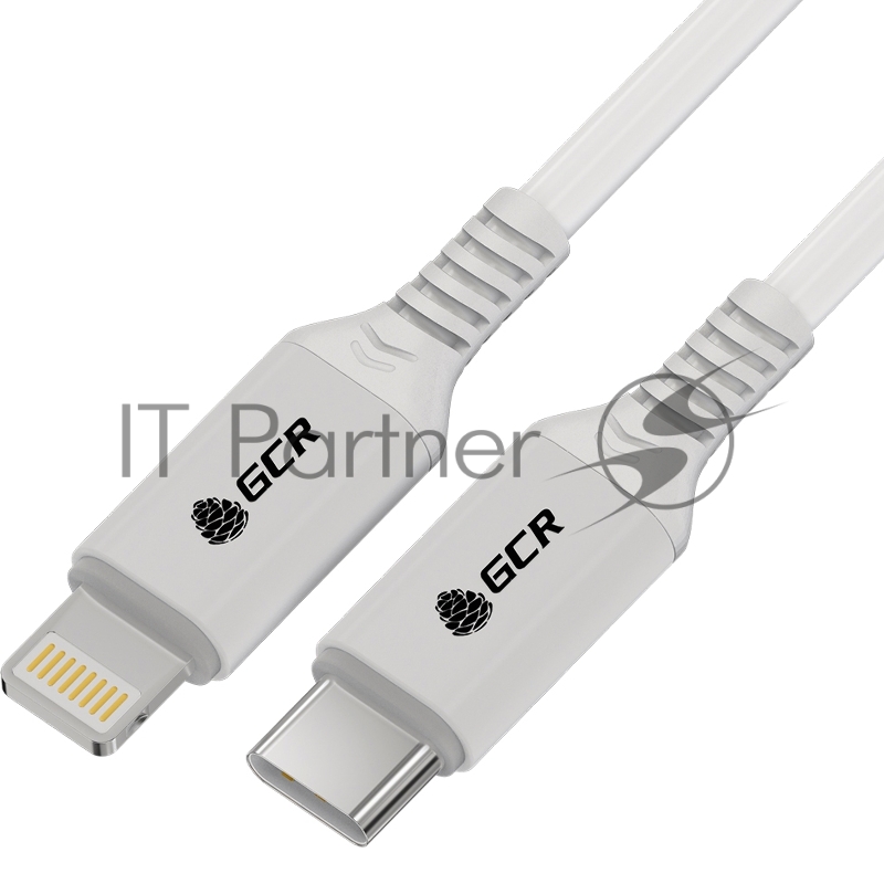 Кабель GCR PREMIUM 1.5m TypeC/Lightning MFI POWER DELIVERY 18 W, быстрая зарядка, белый силикон, AL case белый, белый ПВХ, GCR-53531