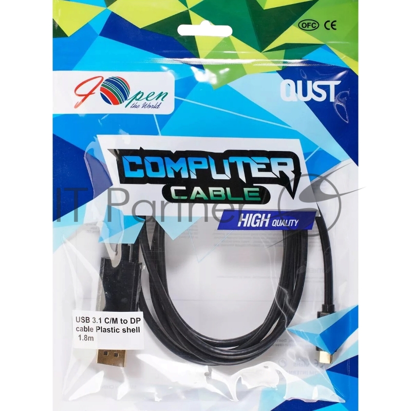 Кабель-адаптер USB 3.1 Type-Cm -->DP(m) 4K@60Hz, 1,8m Aopen/Qust <ACU422MC-1.8M>