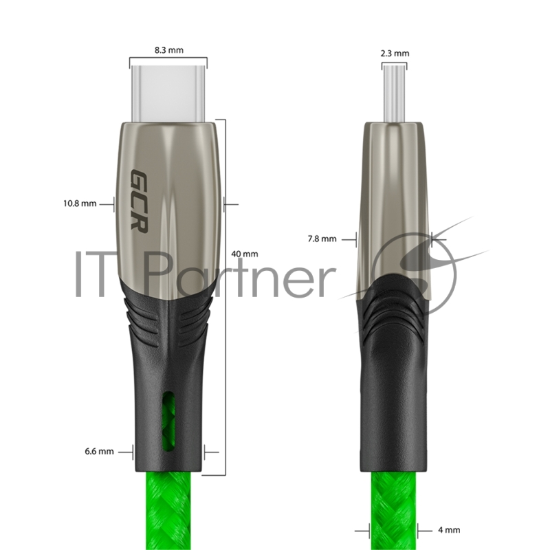 Кабель GCR 1.7m TypeC series MERCEDES, GREEN NYLON, супер быстрая зарядка, GCR-51988