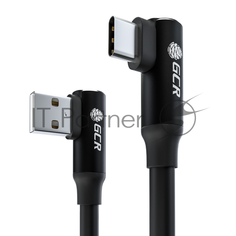 Кабель GCR PREMIUM 0.25m TypeC угловой для PowerBank, черный, AL case черный, 28/22 AWG, GCR-53445