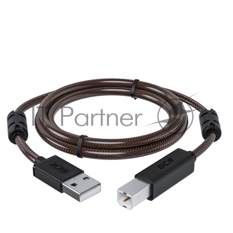 Кабель GCR PROF 1.5m USB 2.0, AM/BM, черно-прозрачный, ферритовые кольца, 28/24 AWG, экран, армированный, морозостойкий, GCR-52414