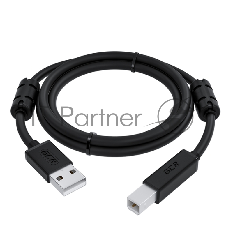 Кабель GCR PROF 1.5m USB 2.0, AM/BM, черный, ферритовые кольца, 28/24 AWG, экран, армированный, морозостойкий, GCR-52078
