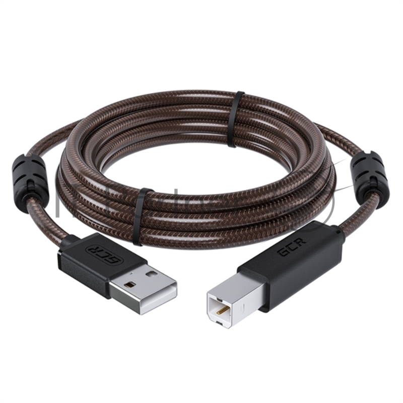Кабель GCR PROF 3.0m USB 2.0, AM/BM, черно-прозрачный, ферритовые кольца, 28/24 AWG, экран, армированный, морозостойкий, GCR-52415