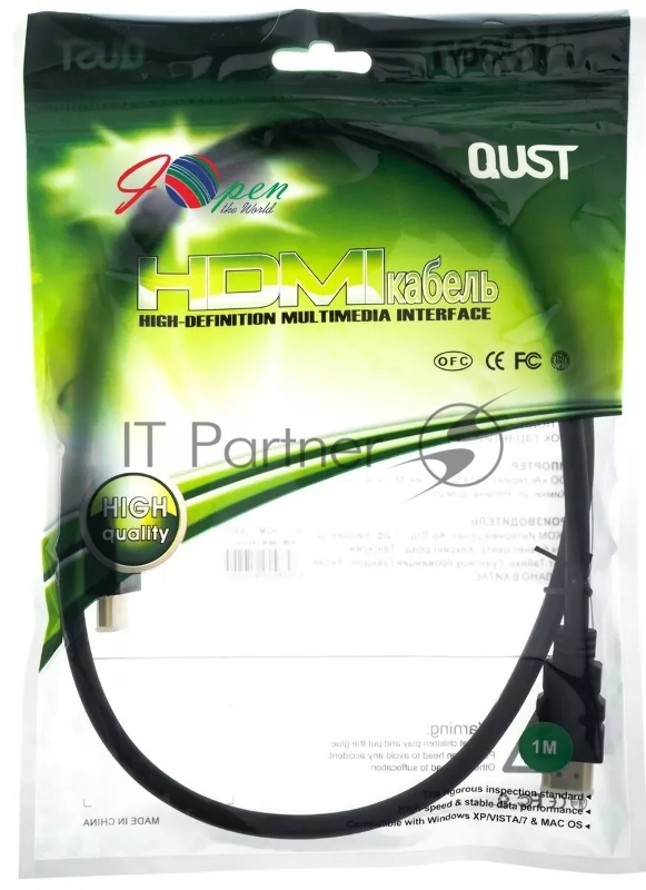 Кабель AOpen/Qust Кабель HDMI 19M/M 1.4V+3D/Ethernet (ACG511-1M) 1m, позолоченные контакты 6938510810205