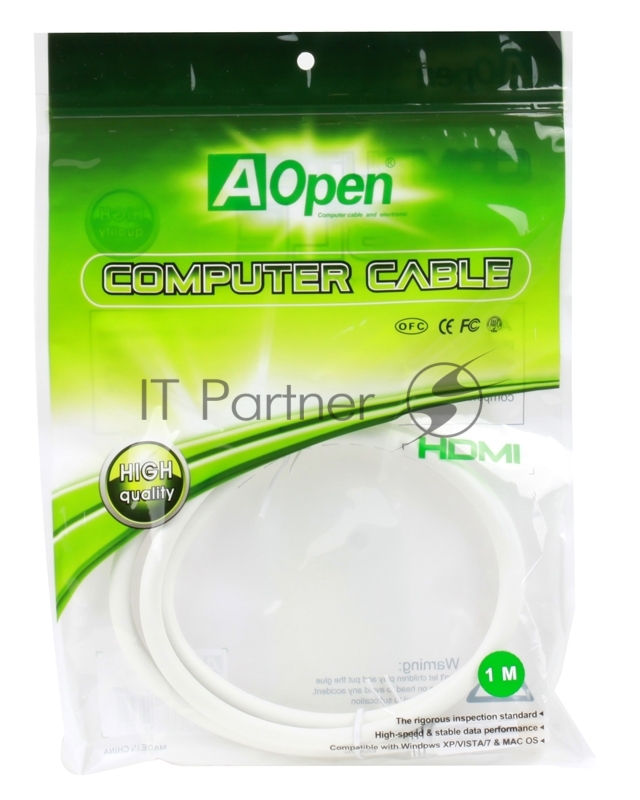 Кабель AOpen HDMI 19M/M 1.4V+3D/Ethernet <ACG511W-1M> 1m, белый, позолоченные контакты