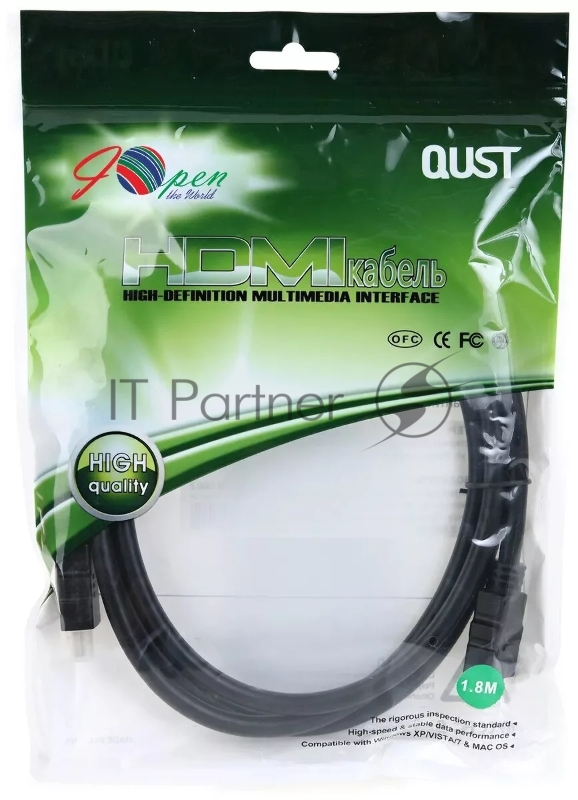 Кабель HDMI v.1.4 1.8м AOpen/Qust 3D/Ethernet, позолоченные контакты