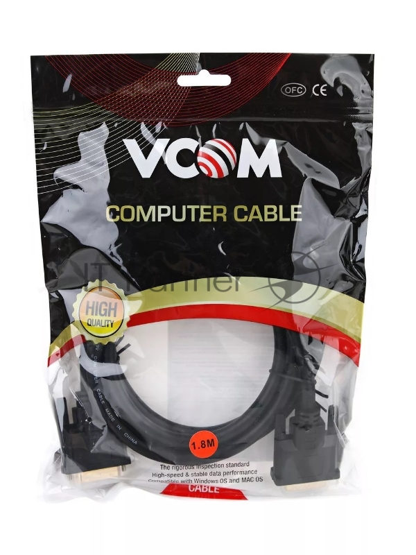 Кабель DVI 1.8м VCOM DVI-DVI Dual Link 25M-25M, 2 фильтра, VDV6300-1.8M