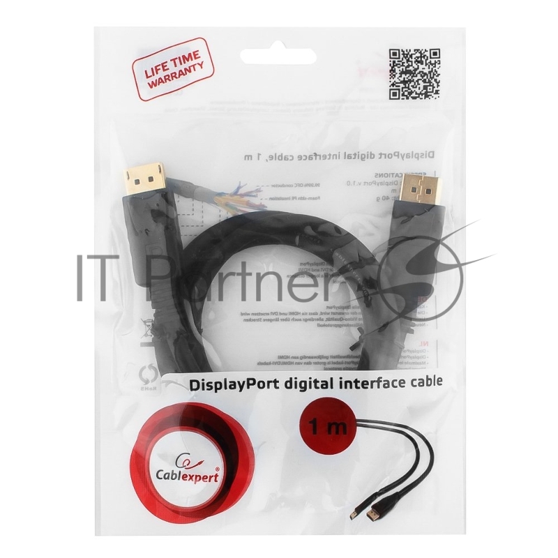 Кабель DisplayPort Gembird/Cablexpert , 1м, 20M/20M, черный, экран, пакет(CC-DP-1M)