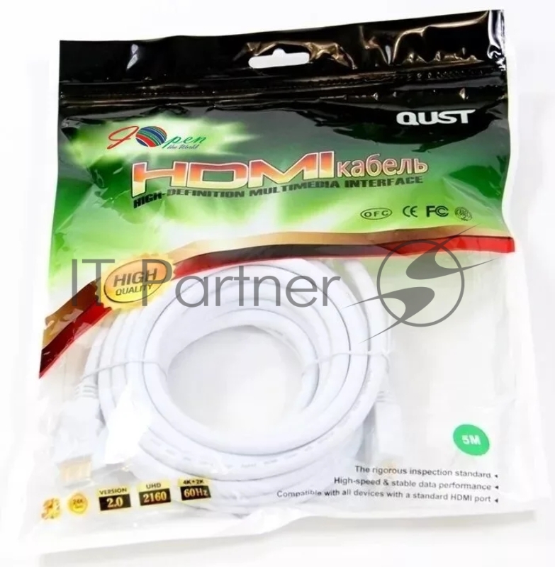 Кабель HDMI 19M/M ver 2.0, 5М, 2 фильтра, белый Aopen <ACG711DW-5M>