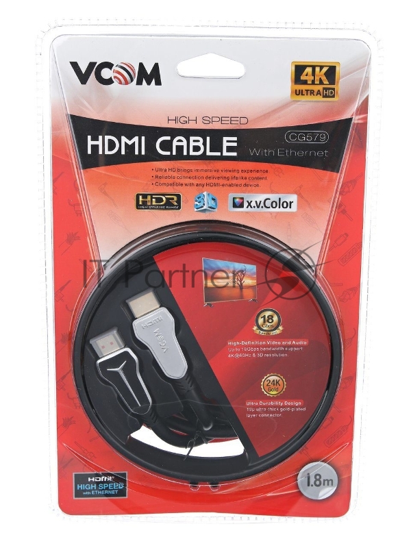 Кабель HDMI 19M/M,ver. 2.0, 4K@60 Hz 1.8m VCOM <CG579-1.8M>