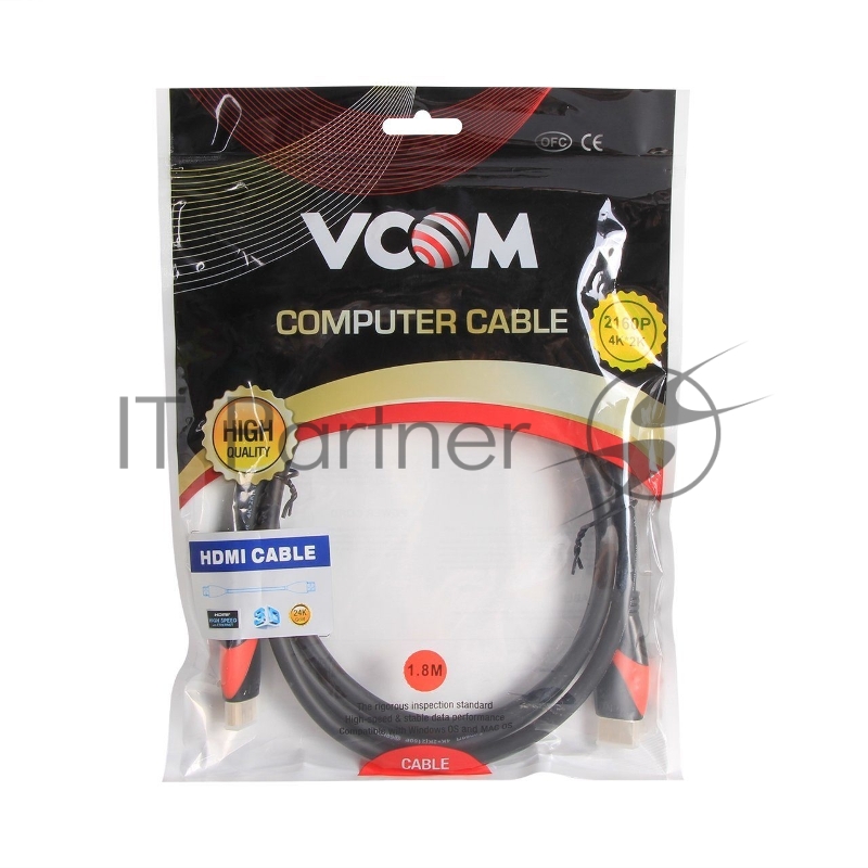 Кабель HDMI 19M/M ver. 2.0 black red, 0.5m VCOM <CG525-R-0.5>