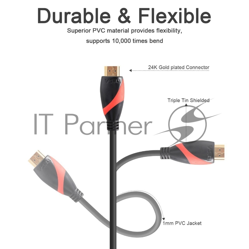Кабель HDMI 19M/M ver. 2.0 black red, 0.5m VCOM <CG525-R-0.5>