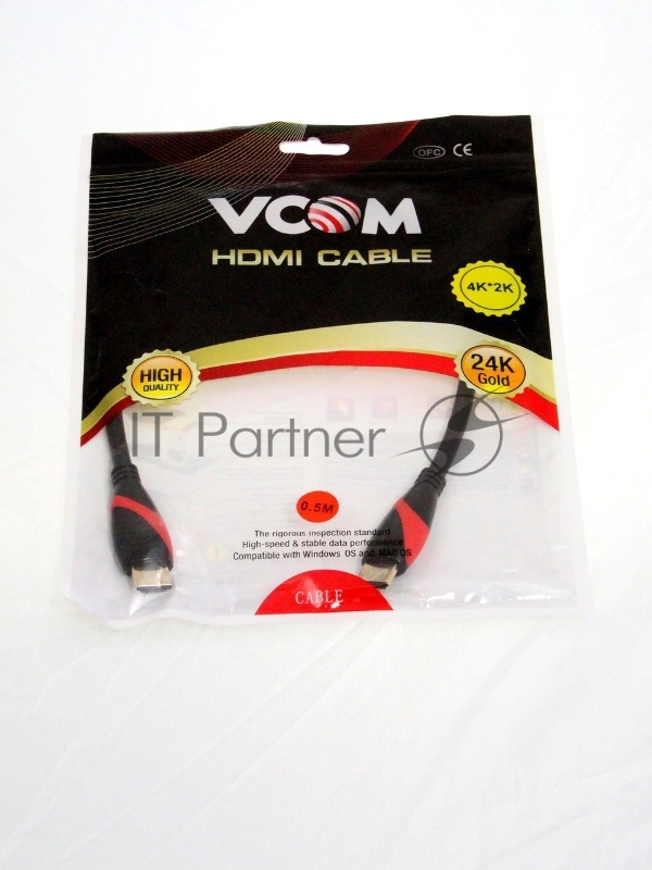 Кабель HDMI 19M/M ver. 2.0 black red, 0.5m VCOM <CG525-R-0.5>