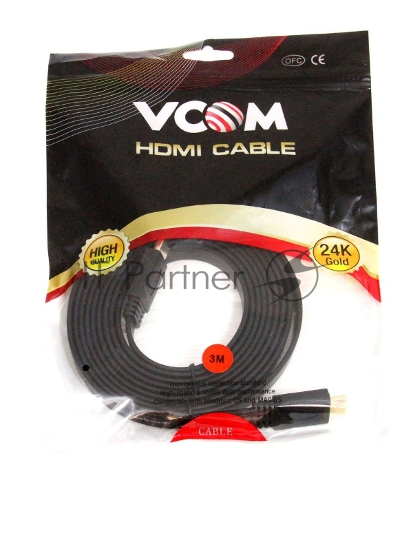 Кабель HDMI 19M/M,плоский, ver. 2.0, 4K@60 Hz 3m VCOM <CG522F-3M>