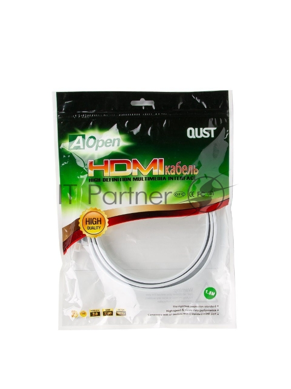 Кабель HDMI 19M/M ver 2.0, 1.8M, AOpen <ACG568F-S-1.8M> серебряно-белый Flat