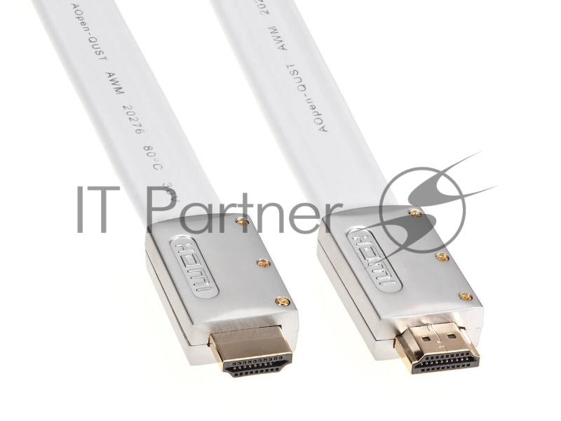 Кабель HDMI 19M/M ver 2.0, 1M, AOpen <ACG568F-S-1M> серебряно-белый Flat