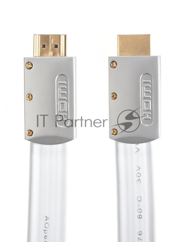 Кабель HDMI 19M/M ver 2.0, 1M, AOpen <ACG568F-S-1M> серебряно-белый Flat