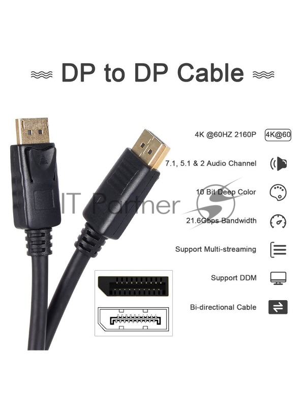 Кабель соединительный DP-DP 1.2V 4K@60Hz 3м TELECOM PRO <CG720-3M>