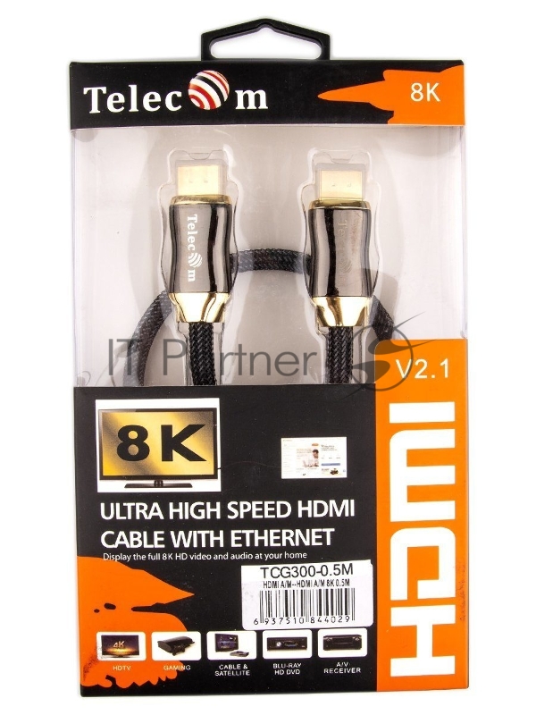 Кабель HDMI 19M/M,ver. 2.1, 8K@60 Hz 0.5m метал разъемы, нейлоновая оплетка Telecom <TCG300-0.5M> Кабель HDMI 19M/M,ver. 2.1, 8K@60 Hz 0.5m метал разъемы, нейлоновая оплетка Telecom <TCG300-0.5M>