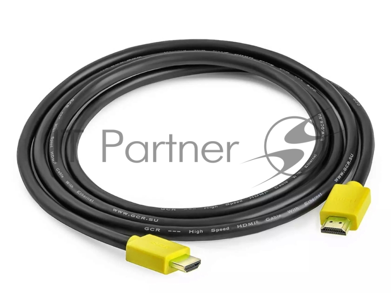 Кабель Greenconnect 0.5m HDMI версия 2.0, HDR 4:2:2, Ultra HD, 4K 60 fps 60Hz/5K*30Hz, 3D, AUDIO, 18.0 Гбит/с, 28/28 AWG, OD7.3mm, тройной экран, черный, желтые коннекторы, GCR-HM441-0.5m