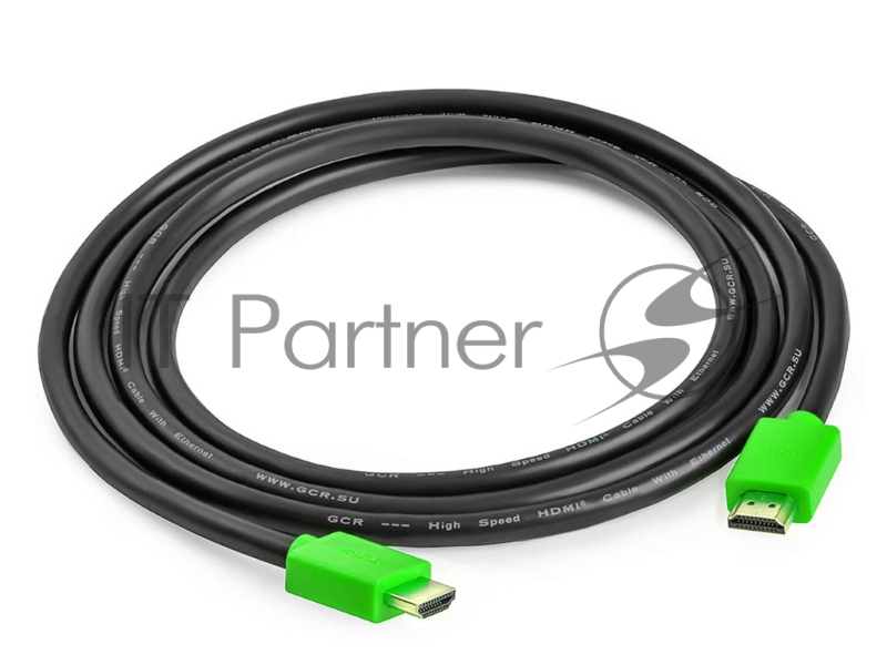 Кабель Greenconnect 0.5m HDMI версия 2.0, HDR 4:2:2, Ultra HD, 4K 60 fps 60Hz/5K*30Hz, 3D, AUDIO, 18.0 Гбит/с, 28/28 AWG, OD7.3mm, тройной экран, черный, зеленые коннекторы, GCR-HM421-0.5m