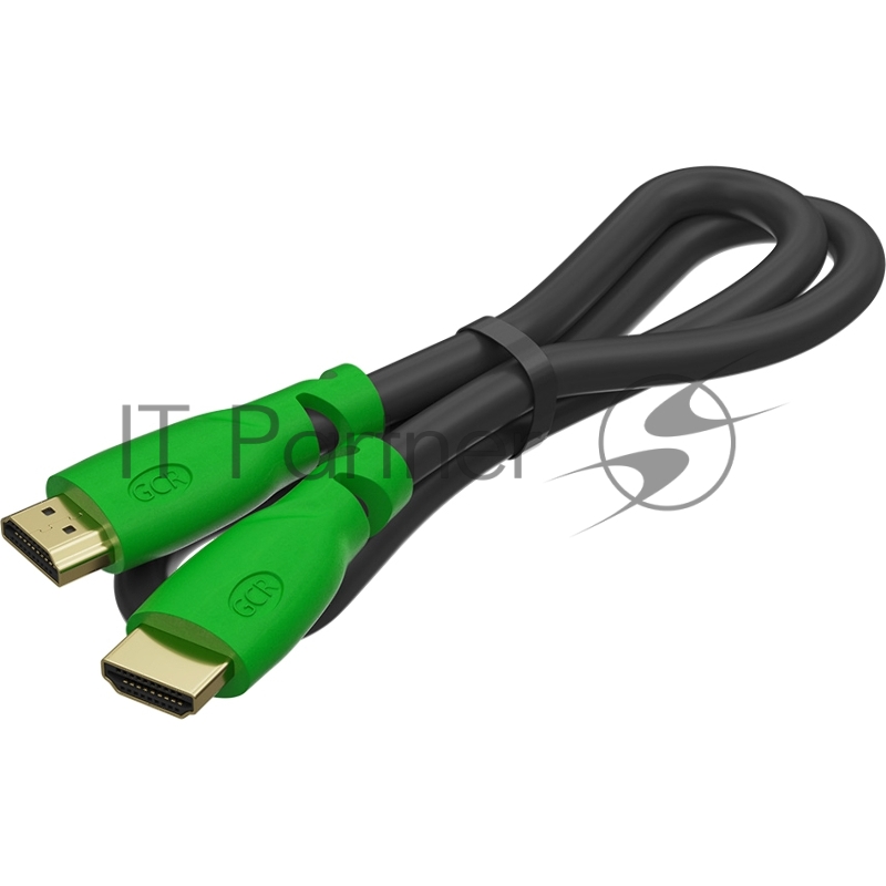 Кабель Greenconnect 1.0m, HDMI версия 2.0 HDR 4:2:2, Ultra HD, 4K 60 fps 60Hz/5K*30Hz, 3D, AUDIO, 18.0 Гбит/с, 28/28 AWG, OD7.3mm, тройной экран, черный, зеленые коннекторы, GCR-HM321-1.0m