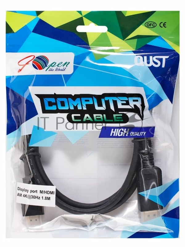 Кабель-переходник DisplayPort M-> HDMI M 4K@30Hz 1.8m Aopen/Qust <ACG608-1.8M>