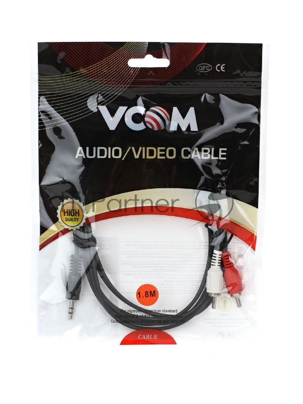 Кабель VCOM VAV7183-1.8M Кабель соединительный 3.5 Jack (M) - 2xRCA (M), стерео, аудио, 1.8м