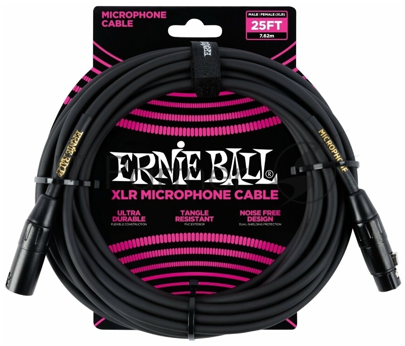 Кабель микрофонный, XLR - XLR, 7,62 м, чёрный. ERNIE BALL 6073