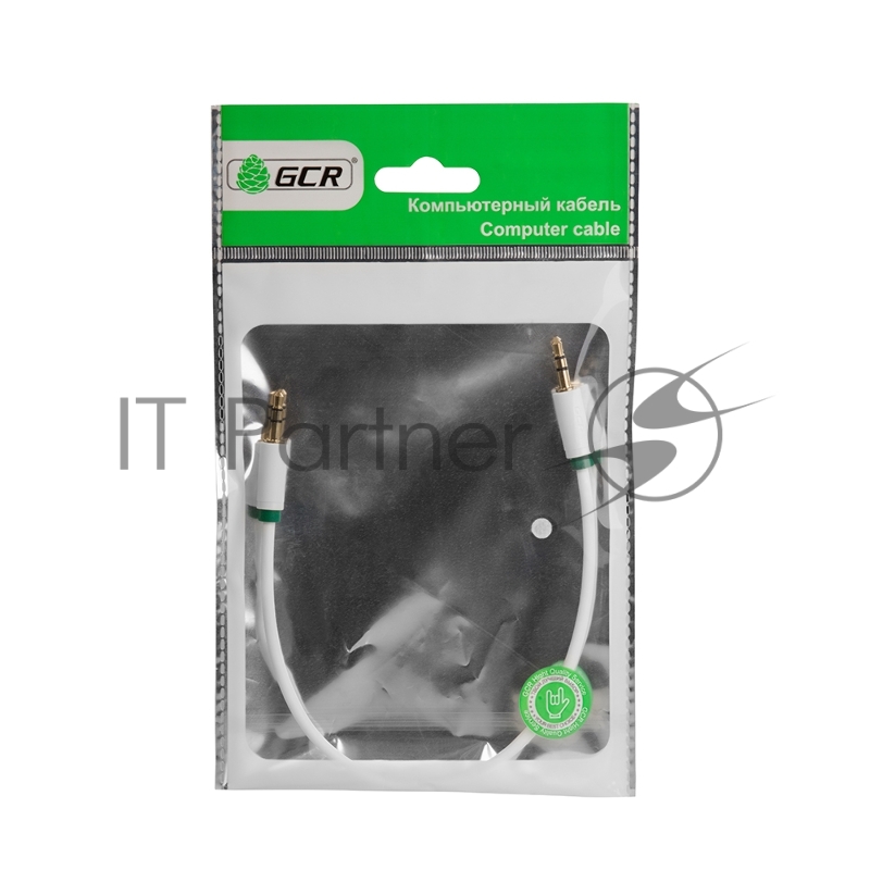 Кабель аудио Greenconnect 0.25m jack 3,5mm/jack 3,5mm белый, зеленая окантовка, ультрагибкий, 28 AWG, M/M, Premium GCR-AVC1662-0.25m, экран, стерео