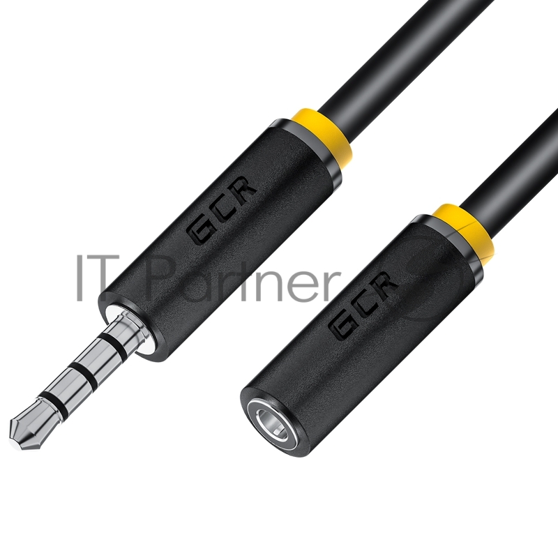 Удлинитель для гарнитуры GCR 0.15m jack 3,5mm/jack 3,5mm черный, желтая окантовка, 28AWG, M/F, GCR-53262