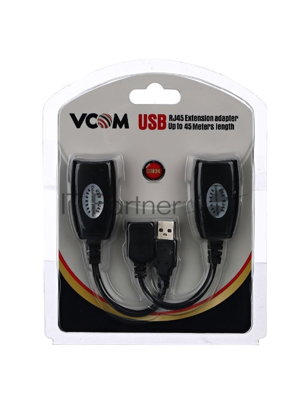 Кабель AM/AF удлинитель USB по витой паре(AM/RJ45-RJ45/AF) до 45m VCOM CU824