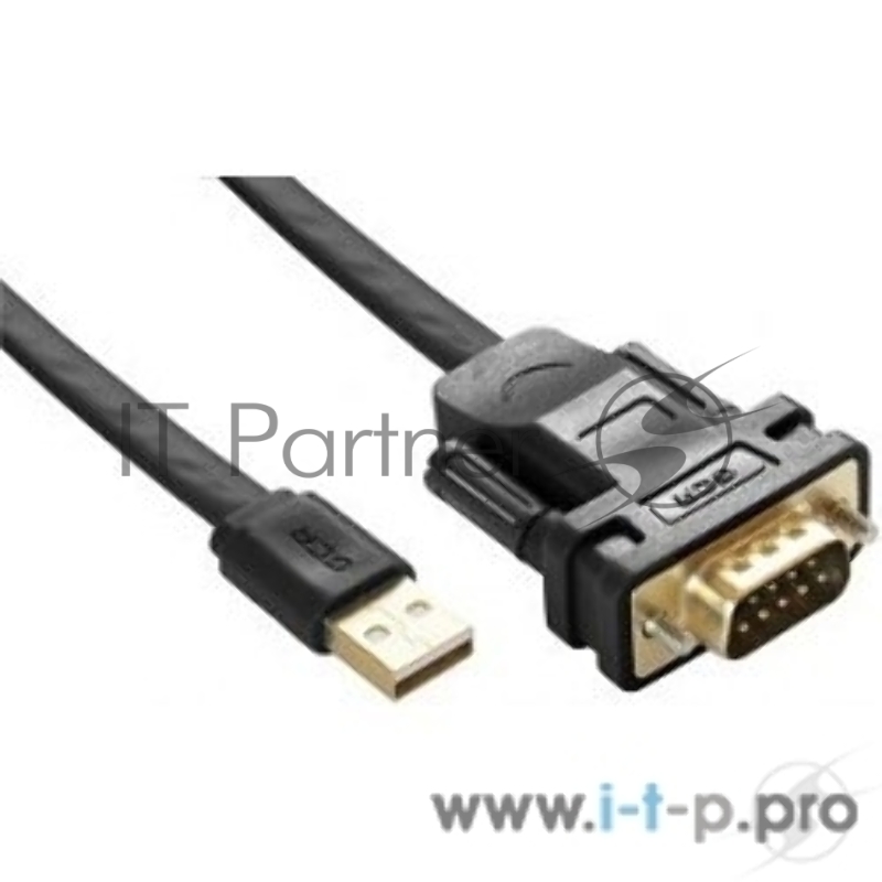 Конвертер-переходник Greenconnect 1.5m плоский, черный, позолоченные коннекторы, 28/26 AWG, USB 2.0 AM / DB9 RS-232 PROF GCR-UOC5M-BCG-1.5m, чипсет PL2303RA