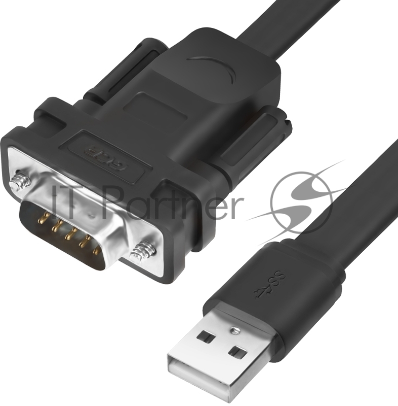 Конвертер-переходник Greenconnect 1.5m плоский, черный, позолоченные коннекторы, 28/26 AWG, USB 2.0 AM / DB9 RS-232 PROF GCR-UOC5M-BCG-1.5m, чипсет PL2303RA