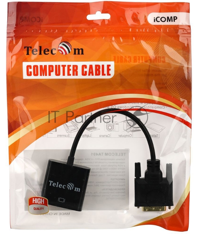 Кабель-переходник VCOM DVI-D 25M ---> VGA 15F Telecom <TA491> Кабель-переходник DVI-D 25M ---> VGA 15F Telecom <TA491>