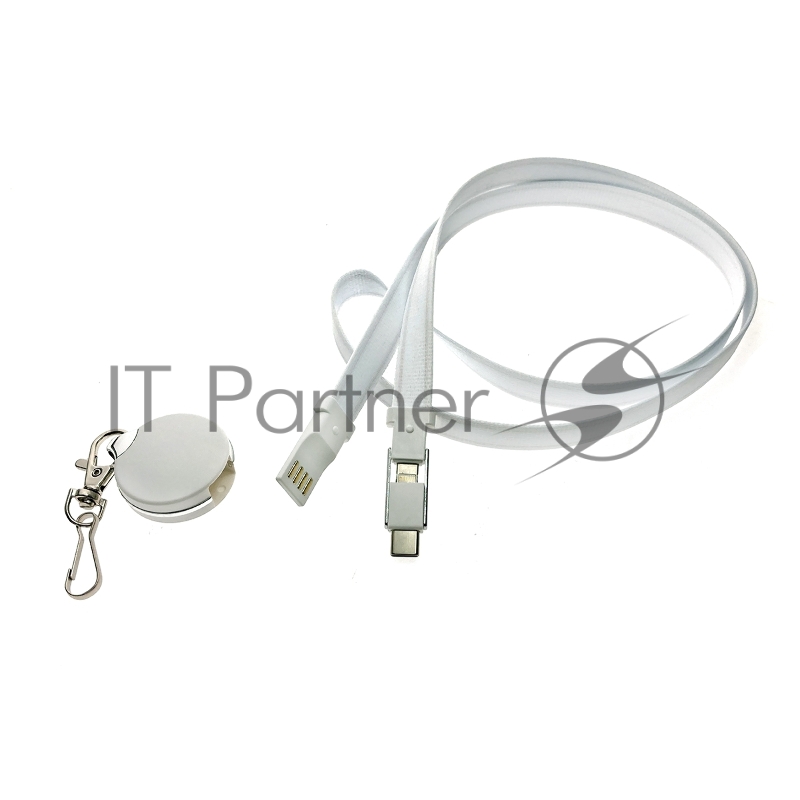 Универсальный кабель-переходник 3 в 1 Espada Elyard3i1 белый Type-C + micro USB + iphone Lightning 8pin ремешок на шею , для зарядки планшета, ноутбука, смартфона (44211)